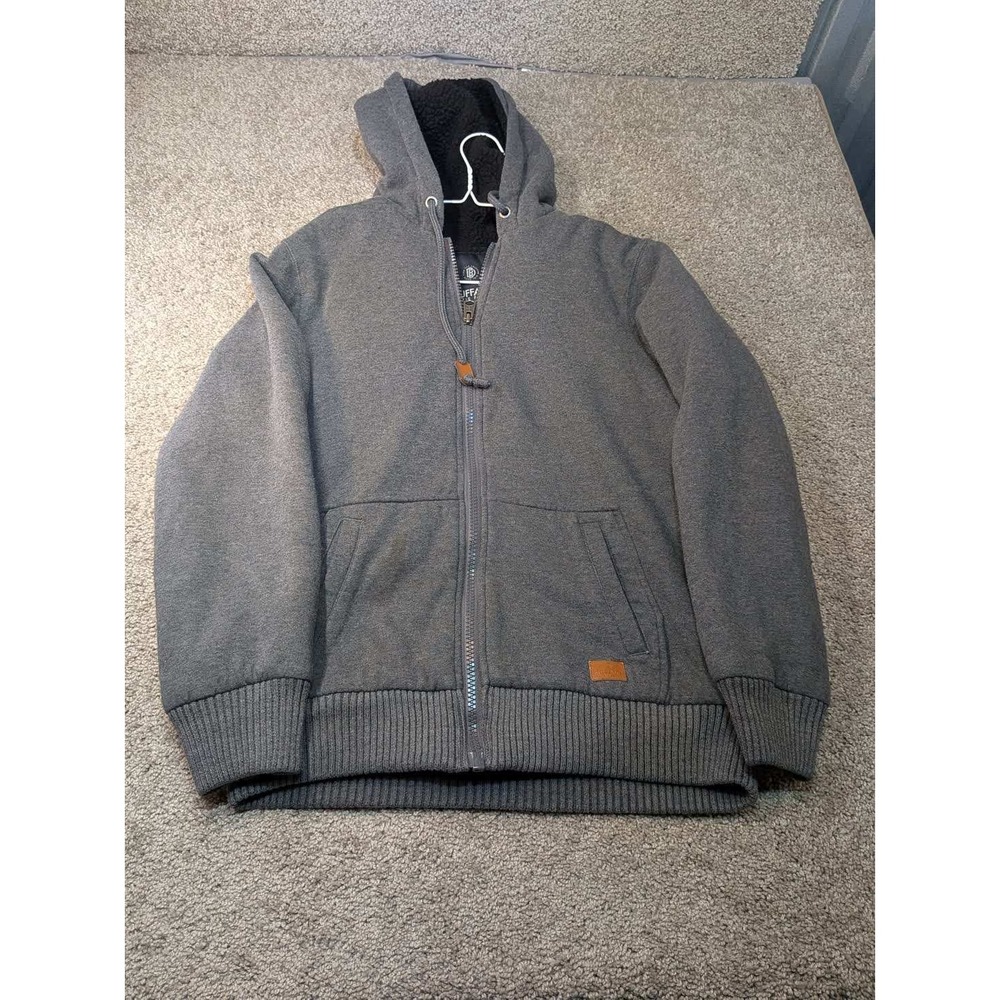 Buffalo David Bitton Mens Gray Sherpa Lined Full Zip Hoodie Jacket Size M